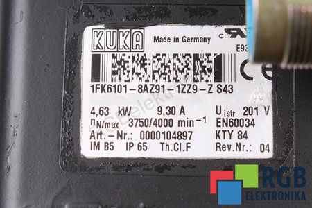 SERVOMOTOR 1FK6101-8AZ91-1ZZ9-ZS43 4.63KW 201V 9.3A 3750MIN-1 KUKA