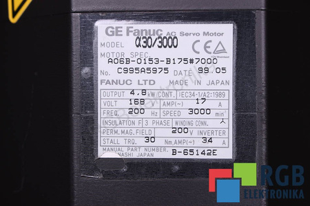 TYLNA OBSADA SILNIKA A06B-0153-B175#7000 4.8KW 168V 17A 200HZ 3000MIN-1 FANUC