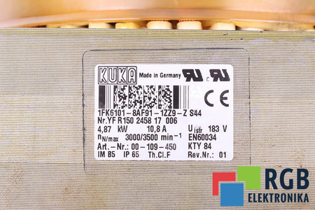 STOJAN SILNIKA 1FK6101-8AF91-1ZZ9-ZS44 4.87KW 10.8A 183V 3000/3500MIN-1 KUKA