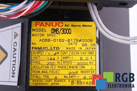 SERVOMOTOR AM6/3000 A06B-0162-B175#0006 1.5KW 144V 6A 200HZ 3000MIN-1 FANUC